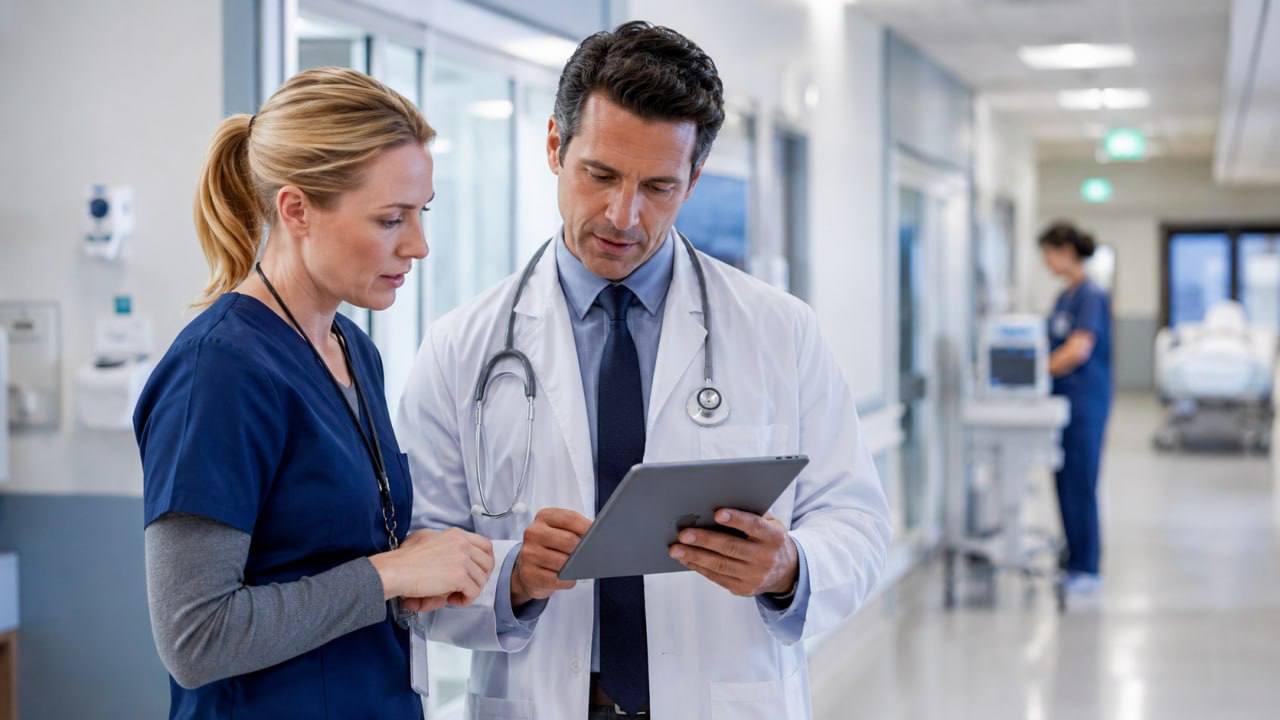 Doctor and nurse reviewing patient information