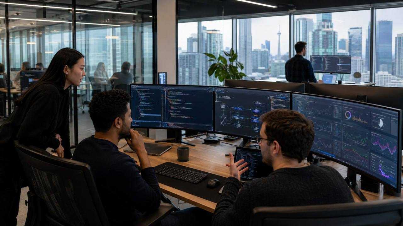 Developers collaborating in a modern Toronto office