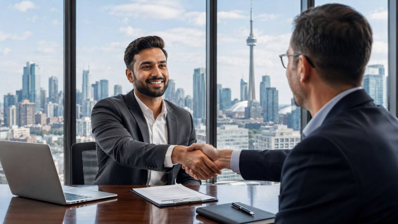 Candidate shaking hands after a job interview